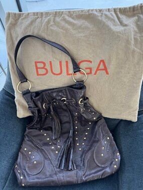 BULGA chocolate brown leather boho Bag with Gold Eyelets